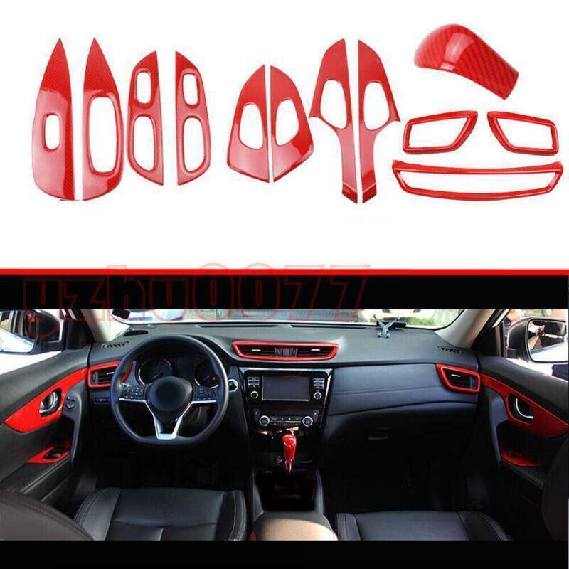 for Nissan Rogue 2014-2020 Red Carbon Fiber Interior DoorConsole Decor Trim 12X