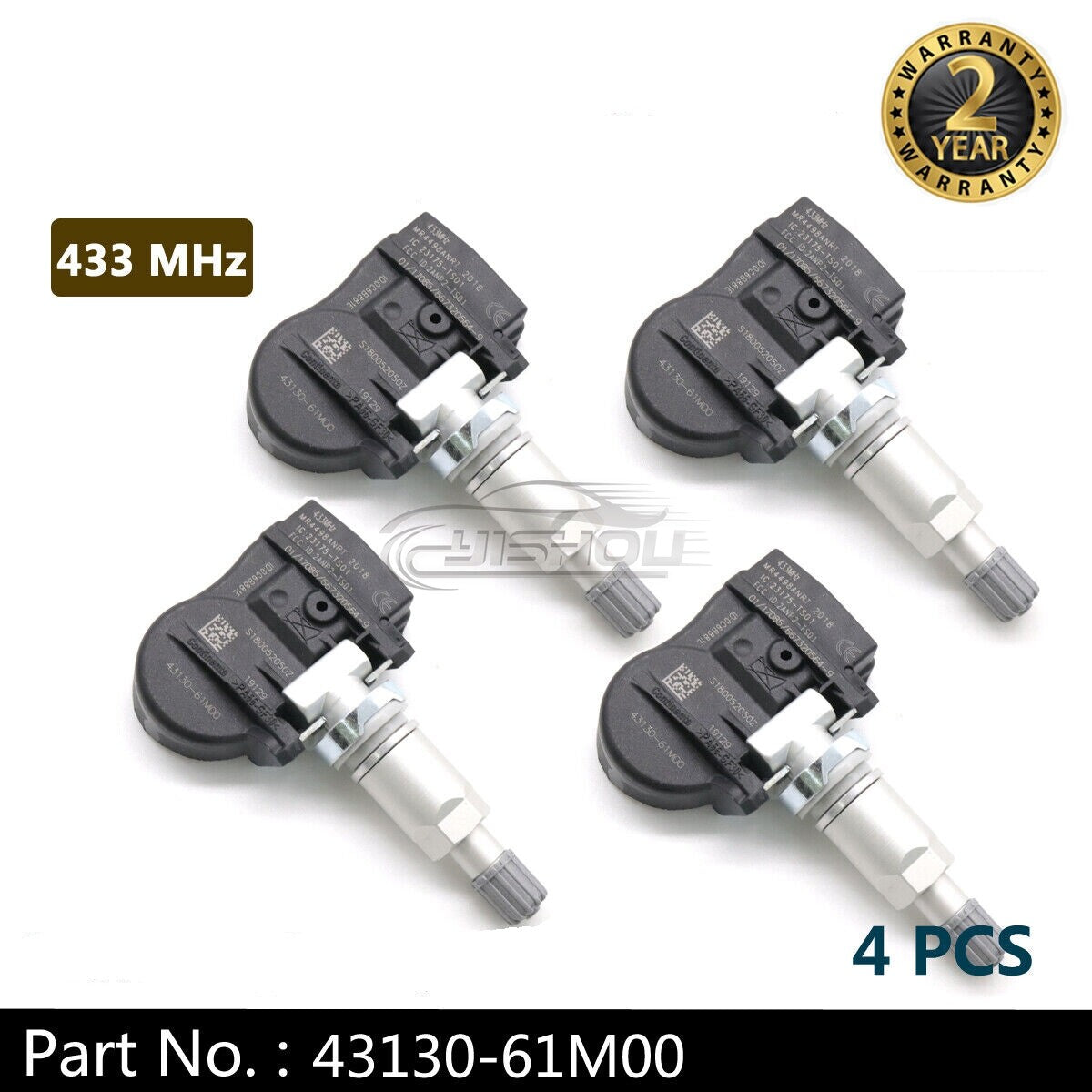 Four new 43130-61M00 TPMS tire pressure monitoring sensors for Suzuki for Swift Vitara.