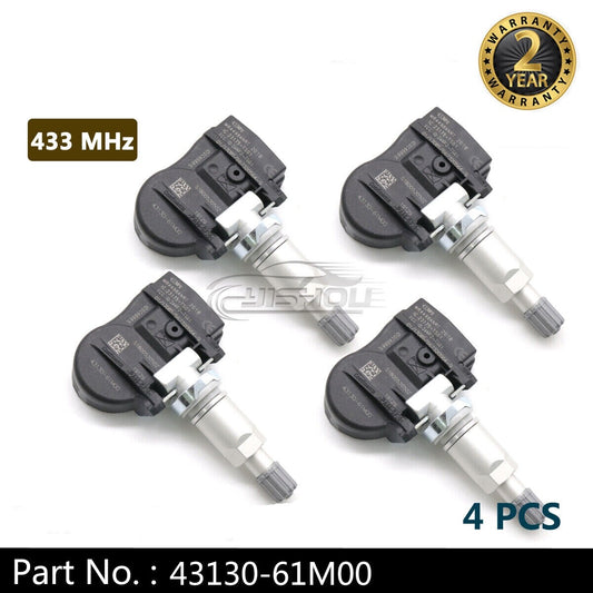 Four new 43130-61M00 TPMS tire pressure monitoring sensors for Suzuki for Swift Vitara.