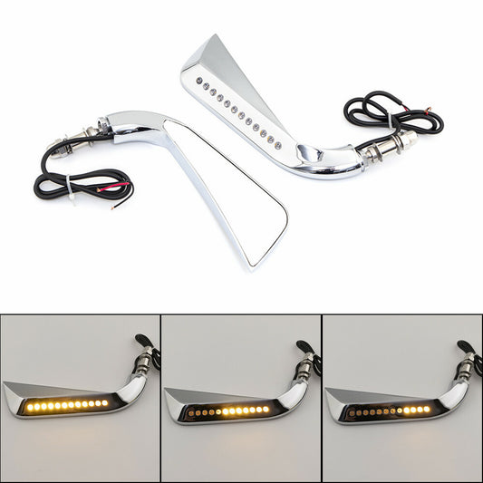 8mm Chrome Sickle Rearview Side Mirror W/ LED Flowing Water Turn Signal Light Q