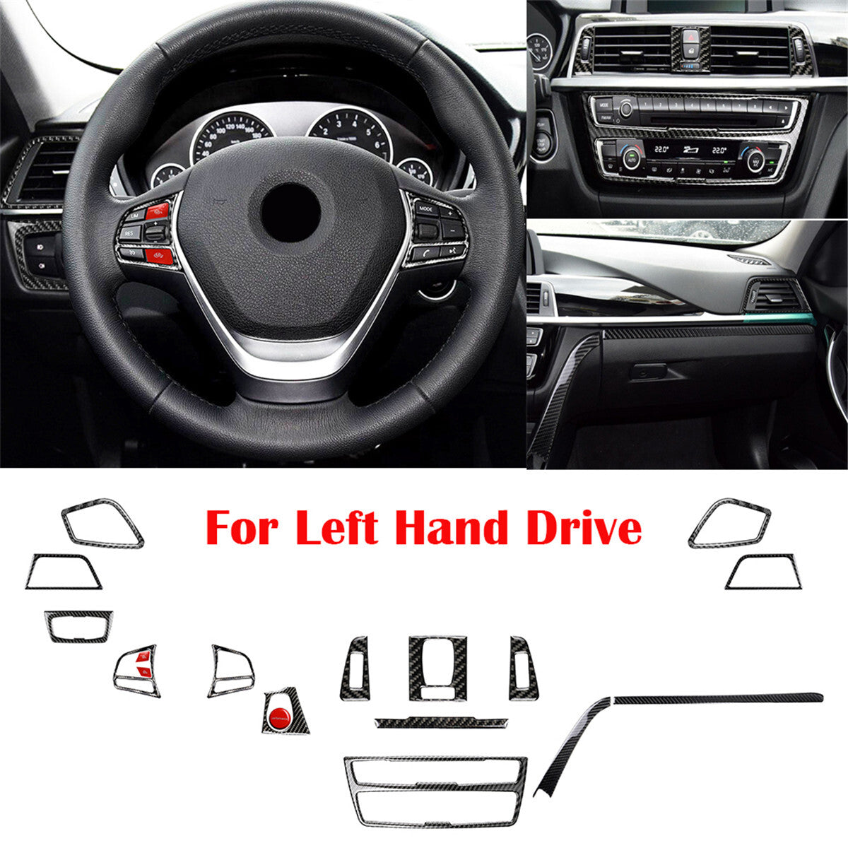 18¡ÁCarbon Fiber Steering Wheel Air Vent Trim for BMW 3 4 Series F30 GT F34 13-19