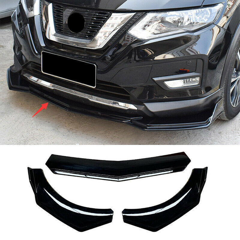 3x for Nissan Rogue 2017-20 Glossy Black Front Bumper Lip Spoiler Bodykit Guard