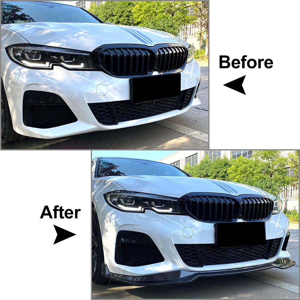 for BMW 3 Series G20 M Pack 2019-22 Front Bumper Lip Spoiler Splitters ABS Black