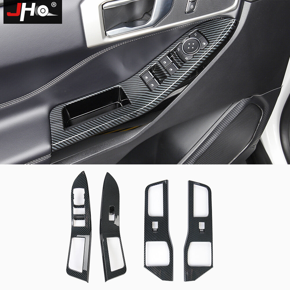 Carbon Fiber Print Window Switch Control Panel Cover Trims for Ford Explorer
