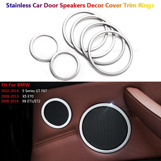 6Pcs Stainless for BMW X5 X6 E70 E71 E72 Car Inner Door Speaker Rings Cover Trim