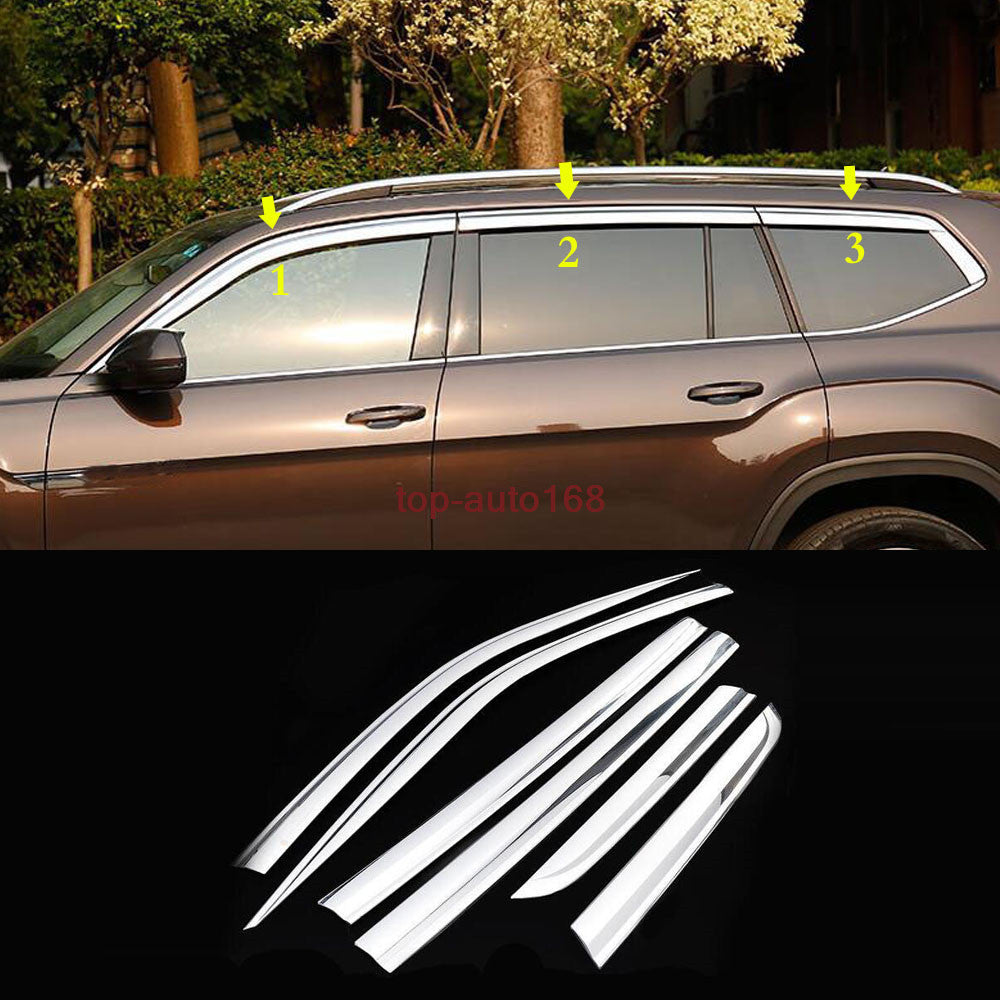 Chrome Window Visor Vent Shades Sun Rain Guard 6X for Volkswagen Atlas 2018-2023
