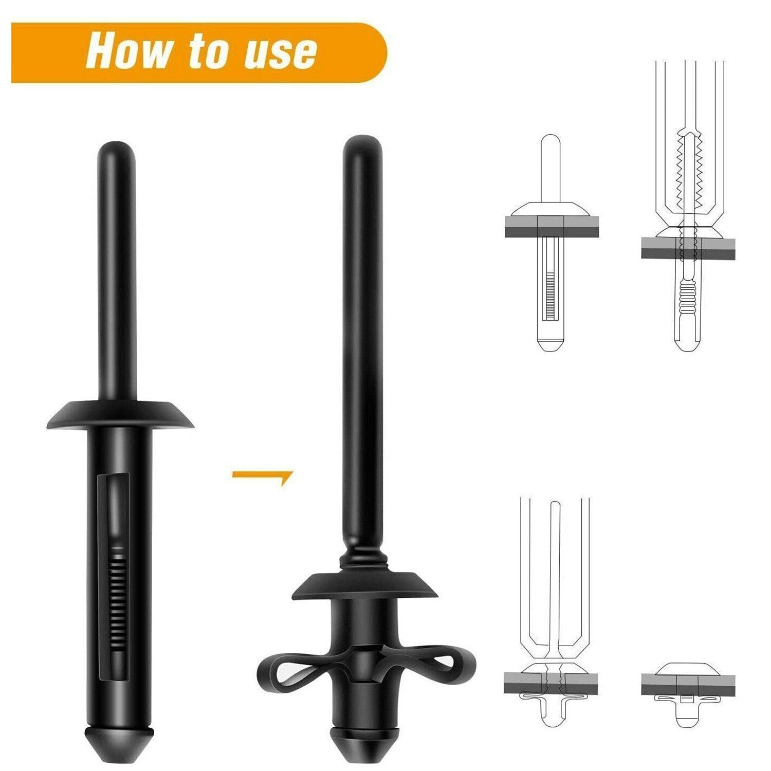 30 Nylon Blind Rivets 3/16 (5mm) Hole Retainer Fastener For GM for VW for Chrysler for Ford