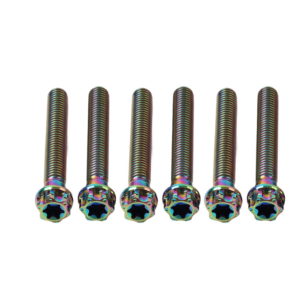 6pcs Bolts Torx Head Flange Screws M10x50mm Rainbow For Motorcycle Bike