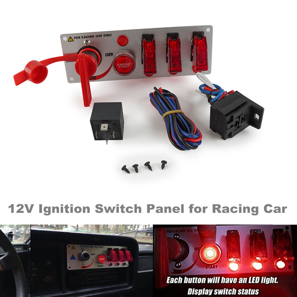 12V Ignition Switch Panel for Racing Cars - Push-Button Switch Panel with Relay Kit n