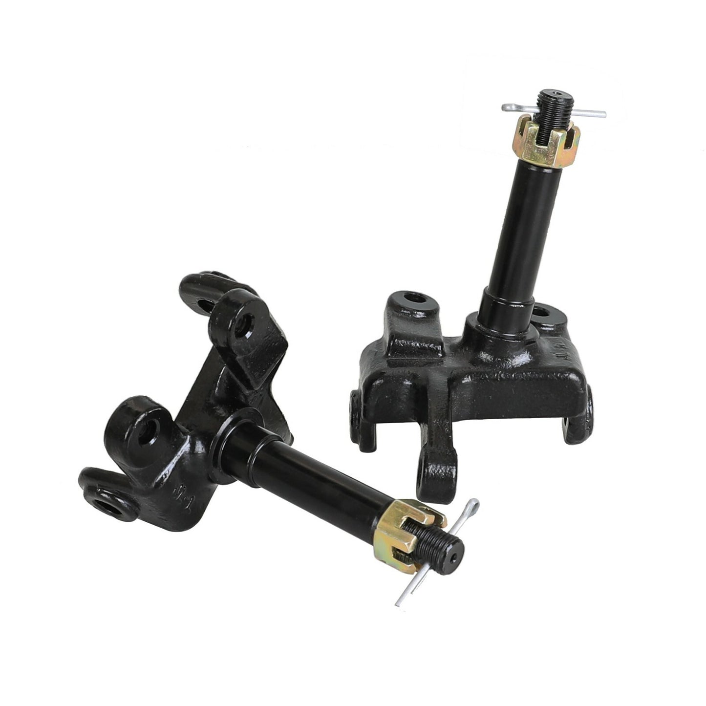 Front steering spindle knuckle suitable for 50cc-110cc go-karts, dune buggies, ATVs, and 4-wheelers.