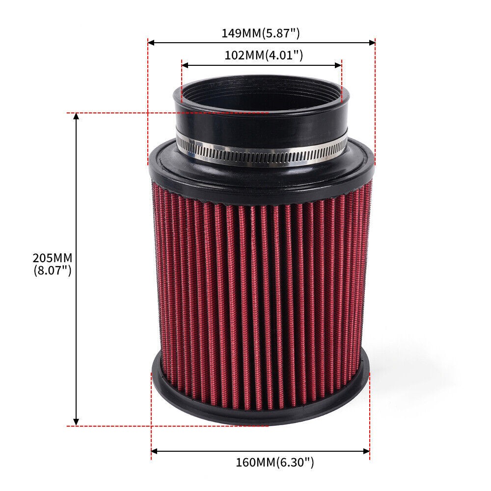Red 4 102mm High Flow Inlet Round Dry Air Filter Cold Air Intake Replacement Q