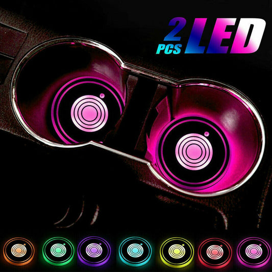 2pcs 7 Colors USB Cup Pad Car Accessories LED Light Cover Interior Decor Lights Q