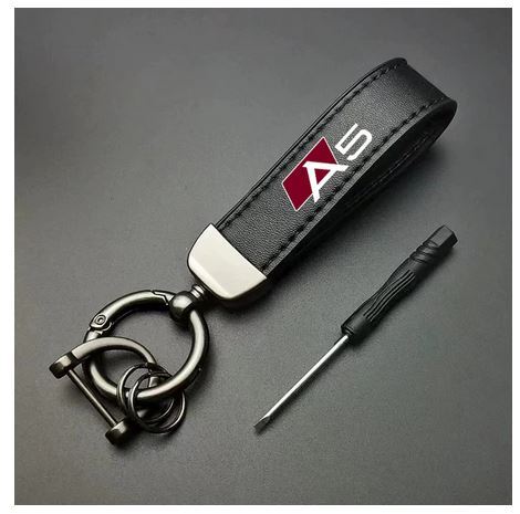 Suitable for Audi Q2 car keychain, keychain, black leather horseshoe buckle accessories- v