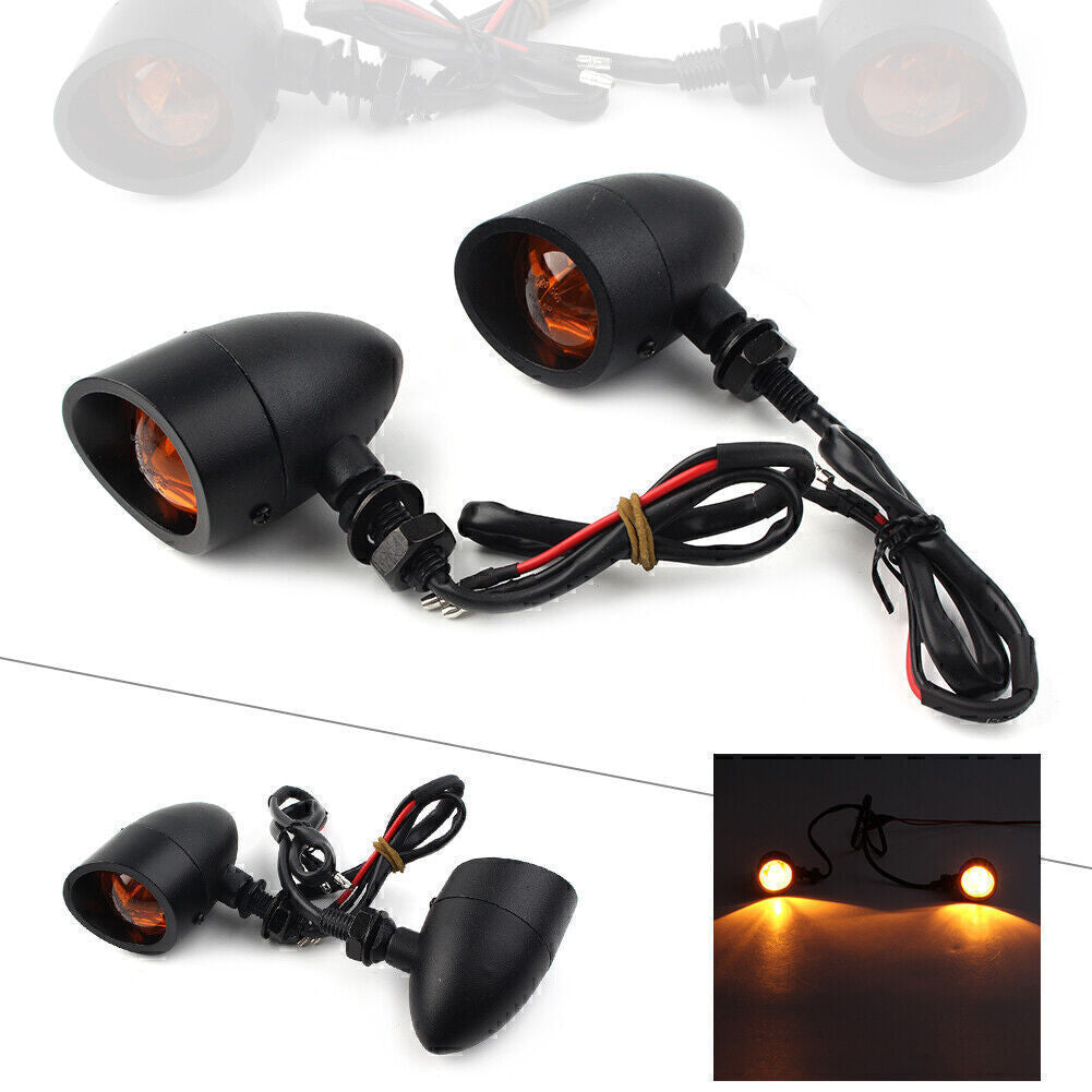 Black Retro Motorcycle Turn Signals Indicator Light Universal Q