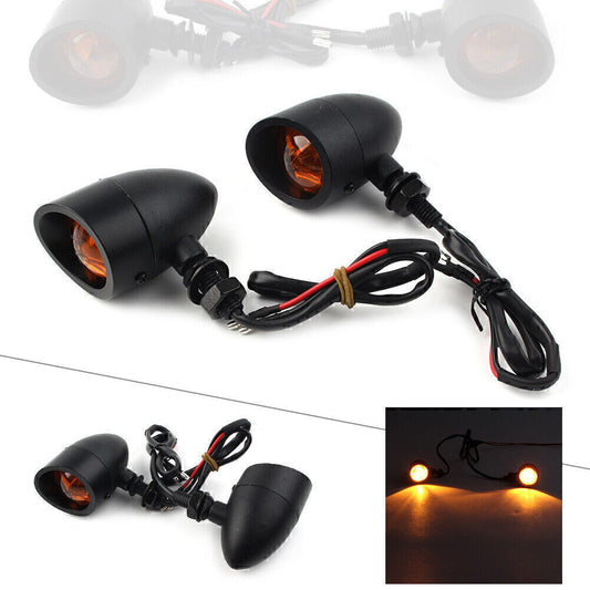 Black Retro Motorcycle Turn Signals Indicator Light Universal Q