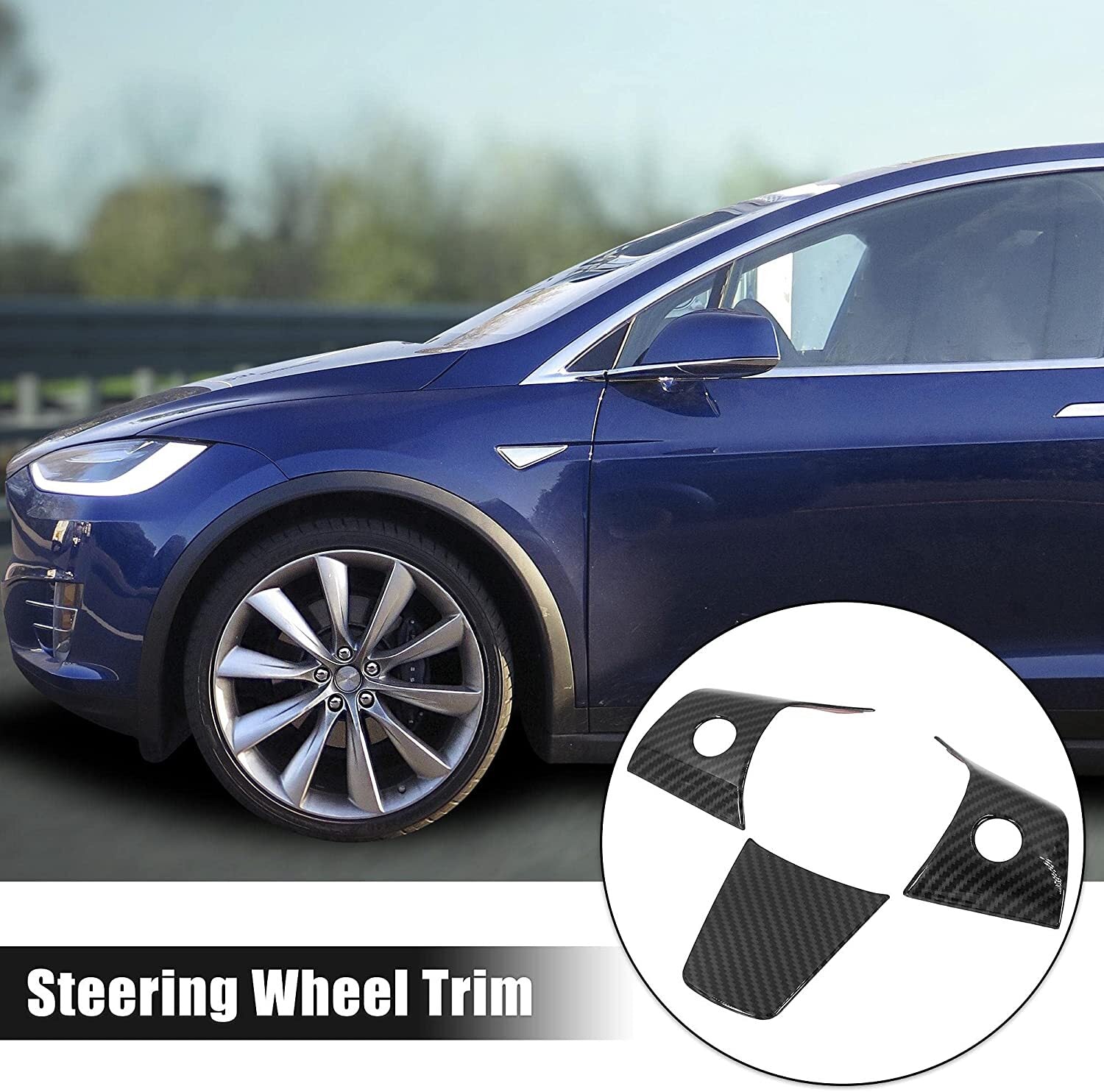 3X for Tesla Model 3 Y Carbon Fiber Car Steering Wheel Cover Trim Accessory Q