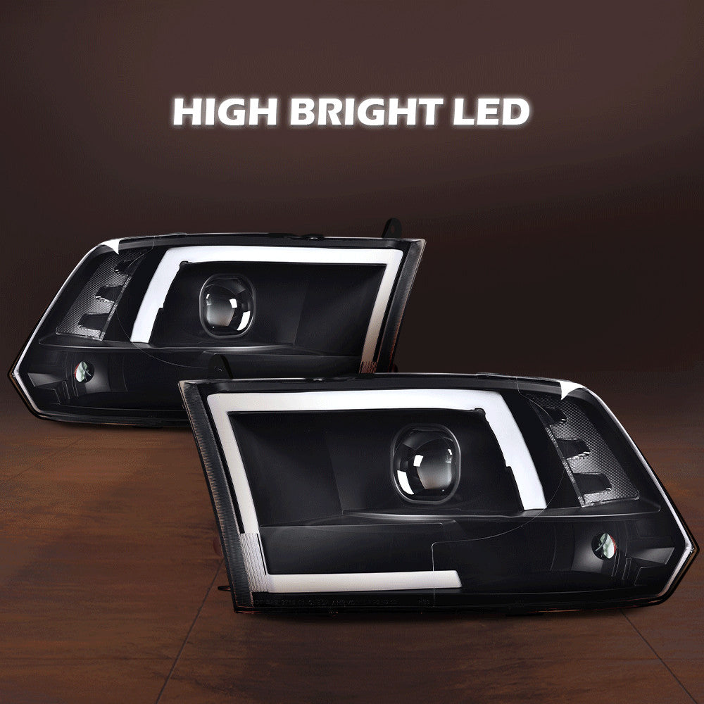 Fits 09-18 for Ram 1500 2500 3500 LED Black Headlight Projector Headlight DRL