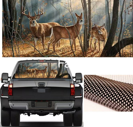 for SUV Truck Rear Window Decal Forest Animals Deer Family Graphic Sticker 135x36cm^