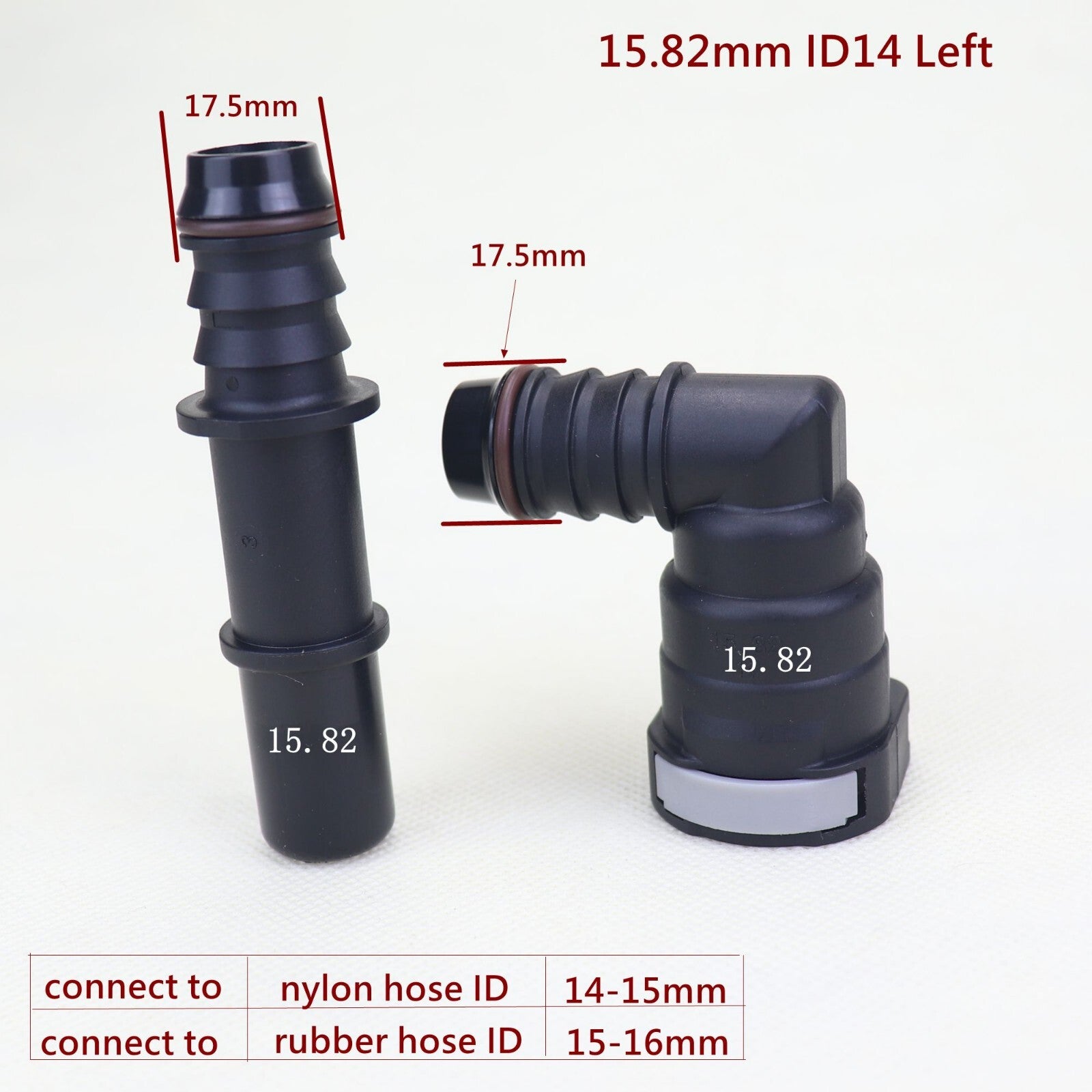 1 set of 15.82mm ID14 left automotive fuel line hose quick-release plastic connectors