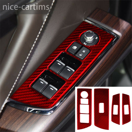 4¡ÁRed Carbon Fiber Windlow Lift Switch Button Panel Trim for Mazda CX-9 2016-22