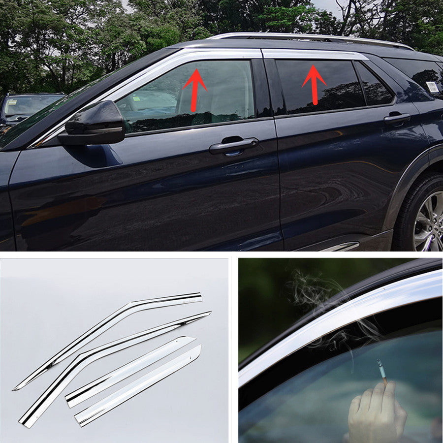 Chrome Window Frame Trim Sun Rain Guard Vent Shade For 2021 Explorer n