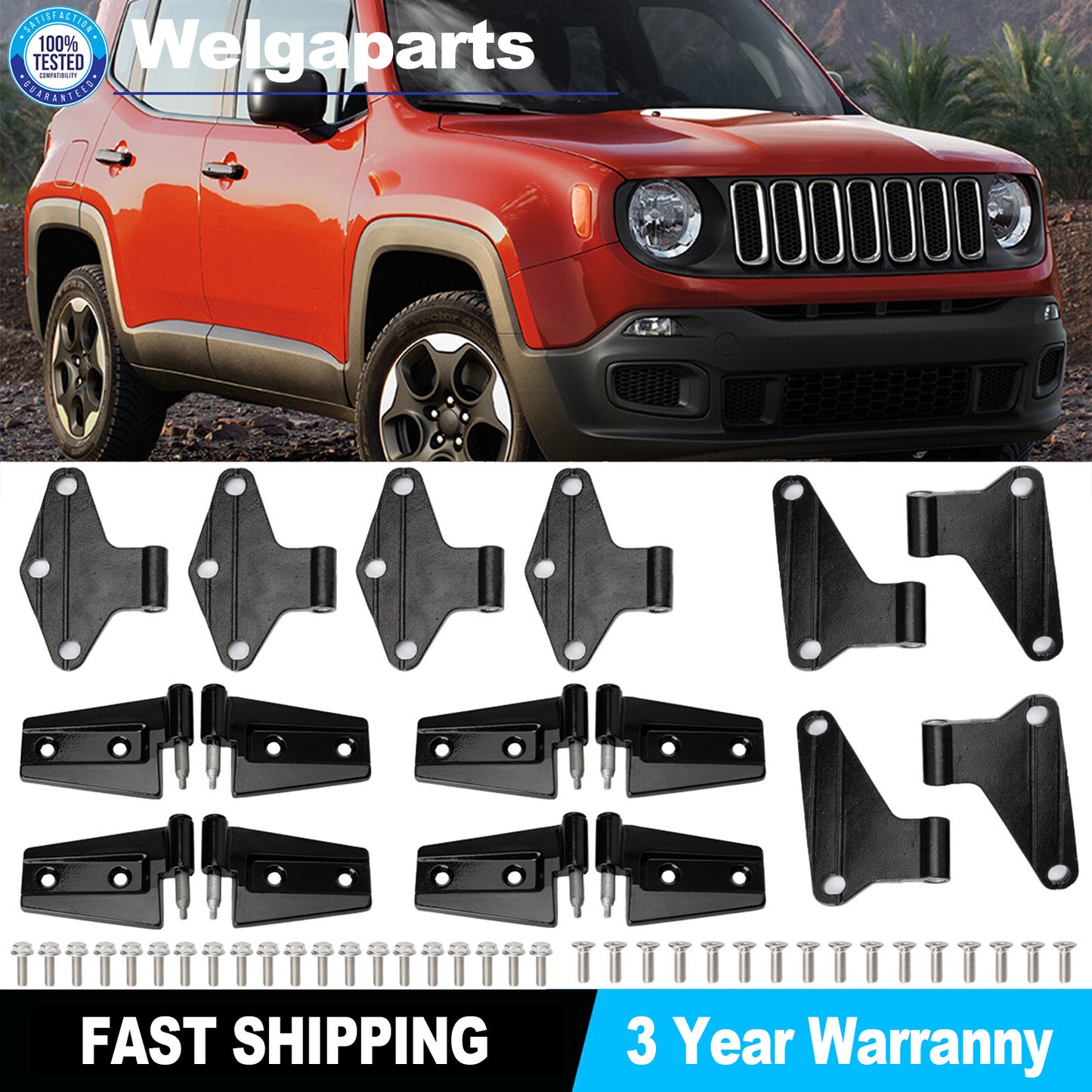 Fit 2007-2018 for Jeep for Wrangler JK Body Door Hinge Replacement Set Powder Coat 16pcs