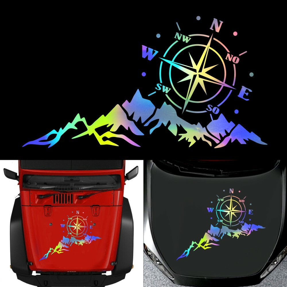 Compass Mountain Tree Auto Hood Decal Graphic Sticker Car Truck Vinyl Graphics