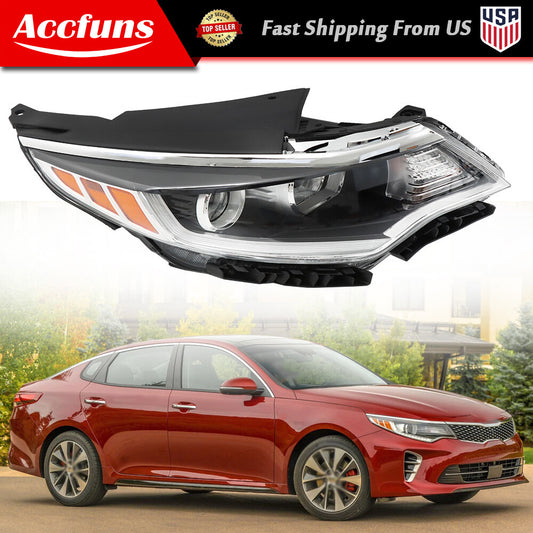 Headlight assembly with LED; passenger right-hand side applicable to 2016-2018 for Kia Optima; halogen chrome. n