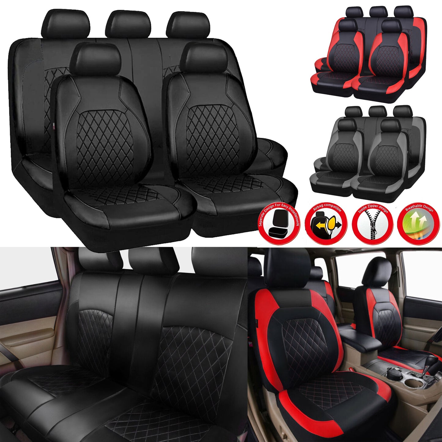 for Honda PU Leather Car for Seat Covers Full Set Front & Rear 5- for Seat Cushion N6F3 Q