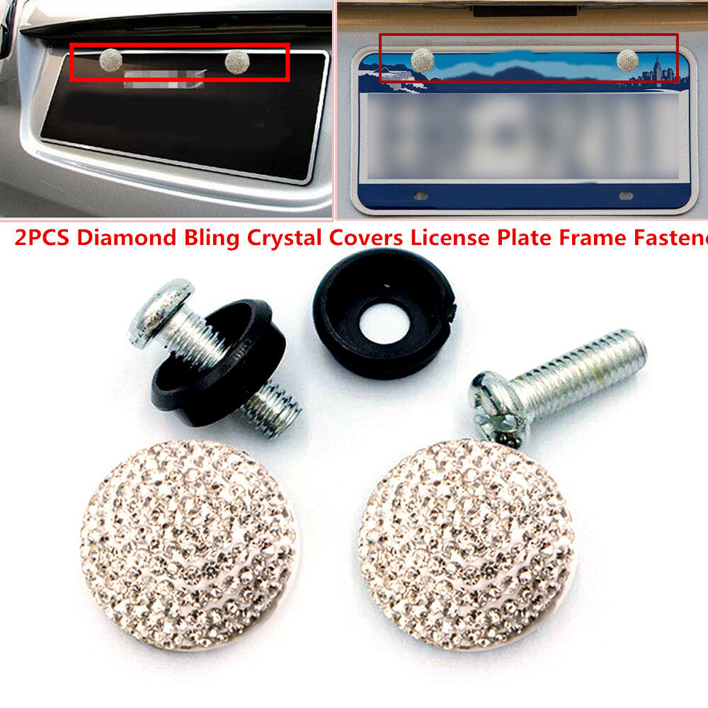 2-Piece Car Diamond Sparkling Cap Screw Bolt Cap Crystal Sparkling License Plate Frame - n