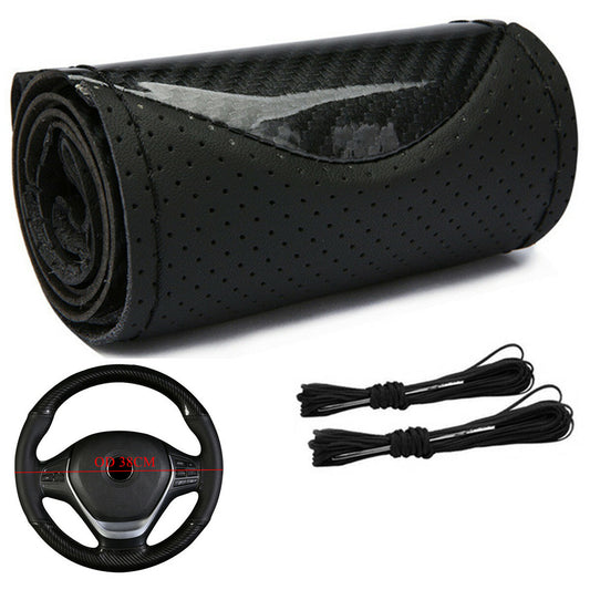 Car Steering Wheel Cover PU Leather Protector DIY Glossy Carbon Fiber Look Trim