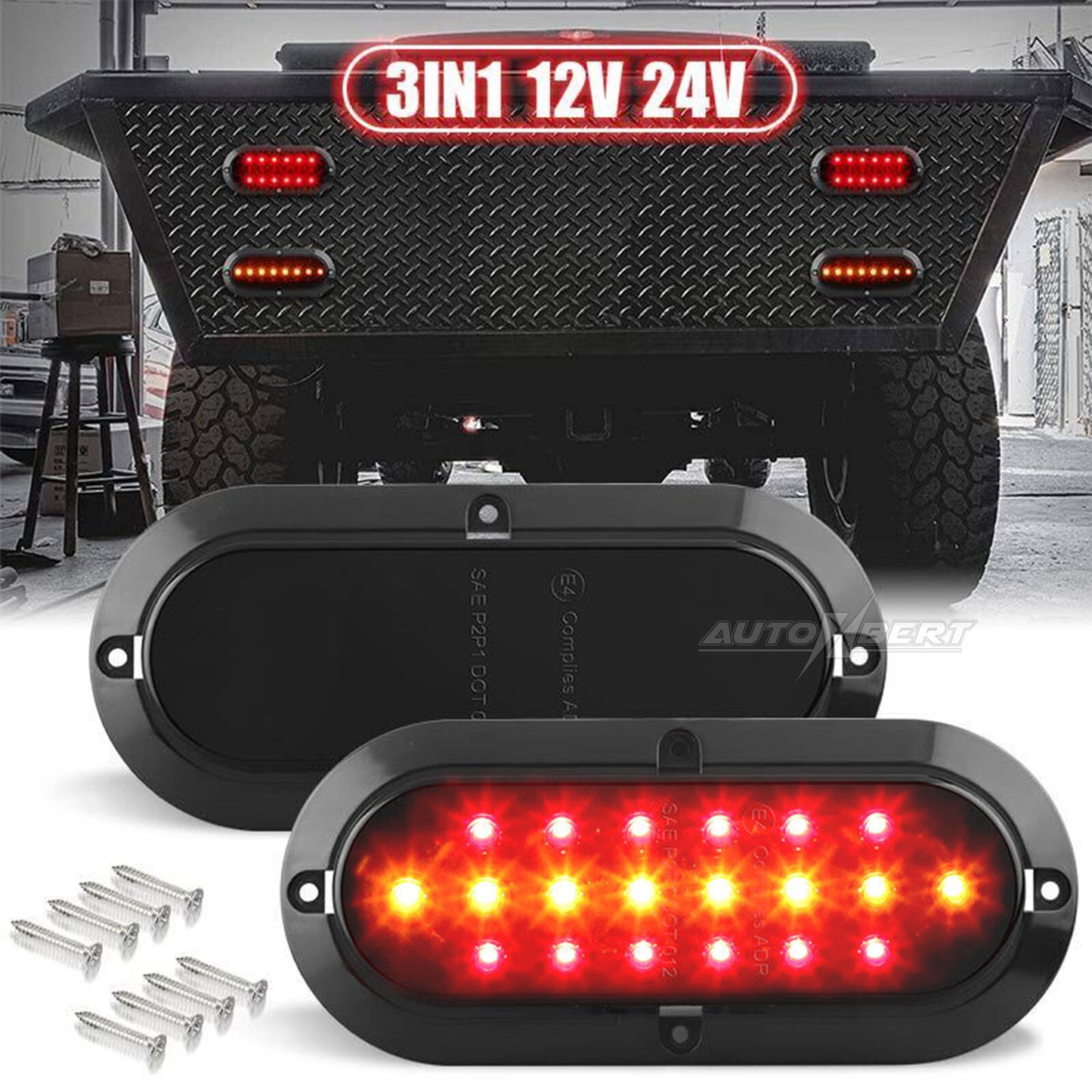 2x Oval Brake Running Tail Turn Signal Light Truck Trailer LED Indicator 12V 24V