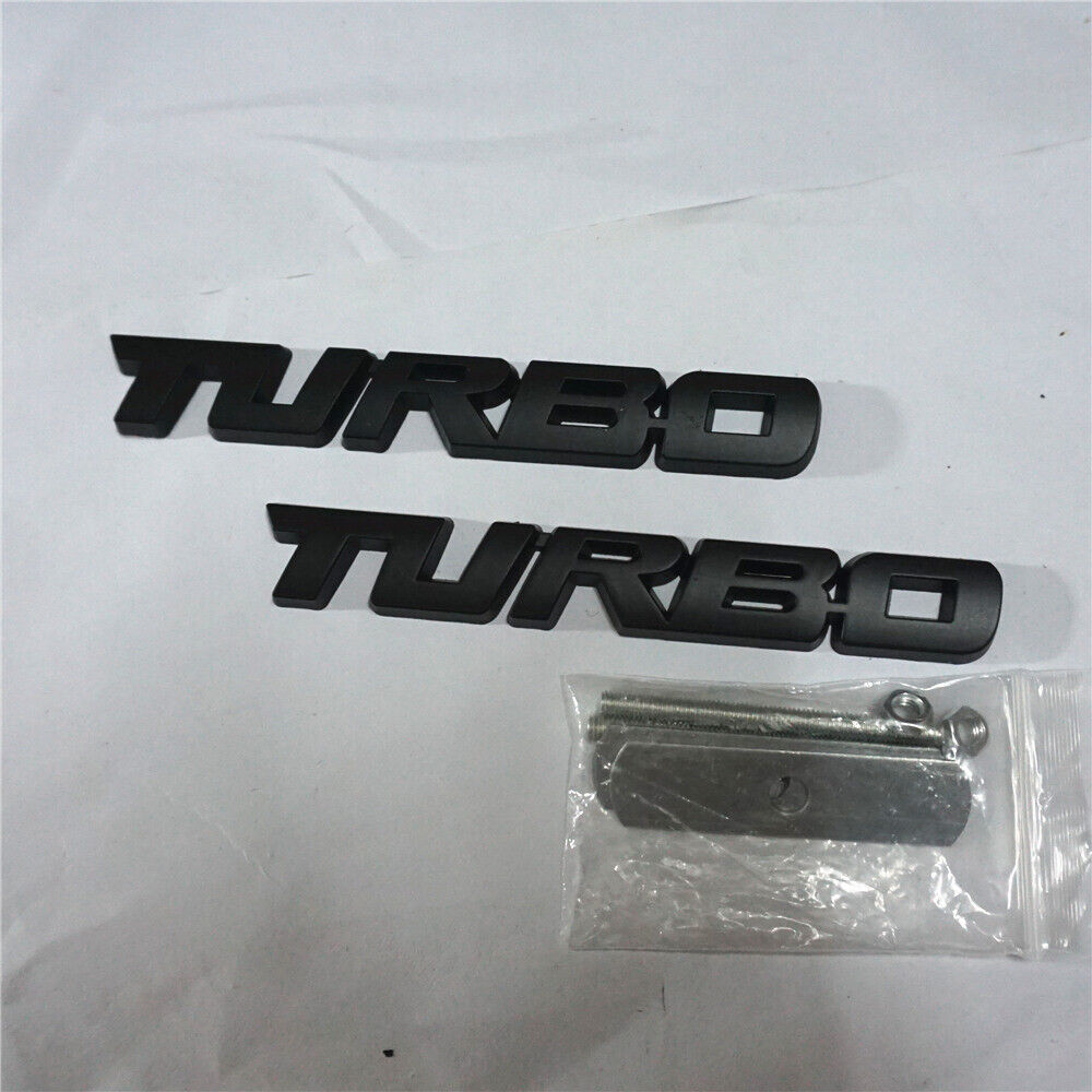 Matte Black TURBO Metal Grille Emblem + Decal Sticker Badge SUV 4x4 3D Car Sport