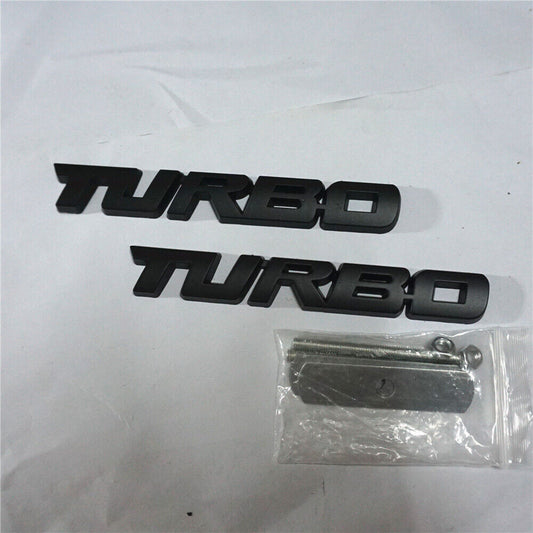 Matte Black TURBO Metal Grille Emblem + Decal Sticker Badge SUV 4x4 3D Car Sport