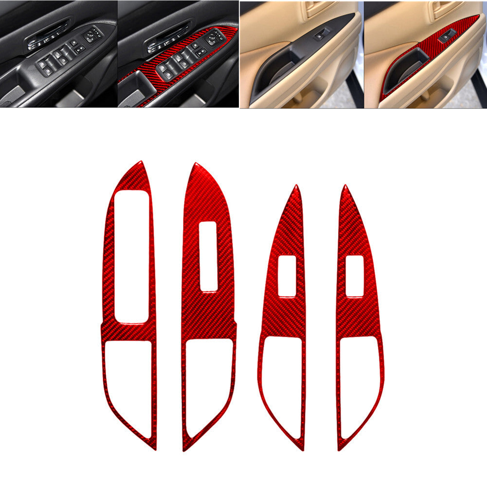 4Pcs Red Carbon Fiber Window Control Panel Cover Trim For Fiesta 2011-2015 v