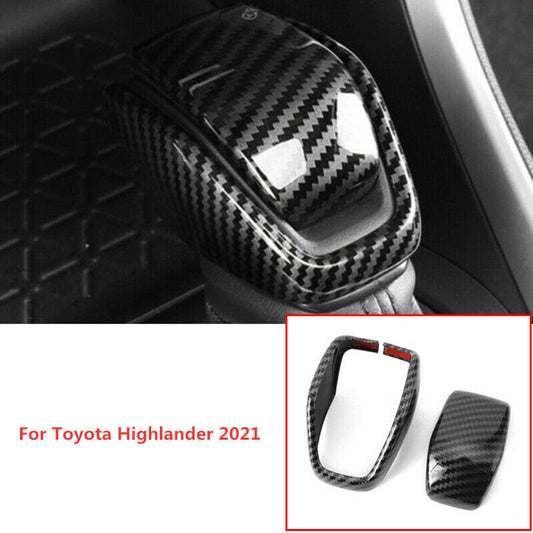 Carbon Fiber 2X Gear Shift Knob Decor Cover Trim for Toyota Highlander 2021 2022