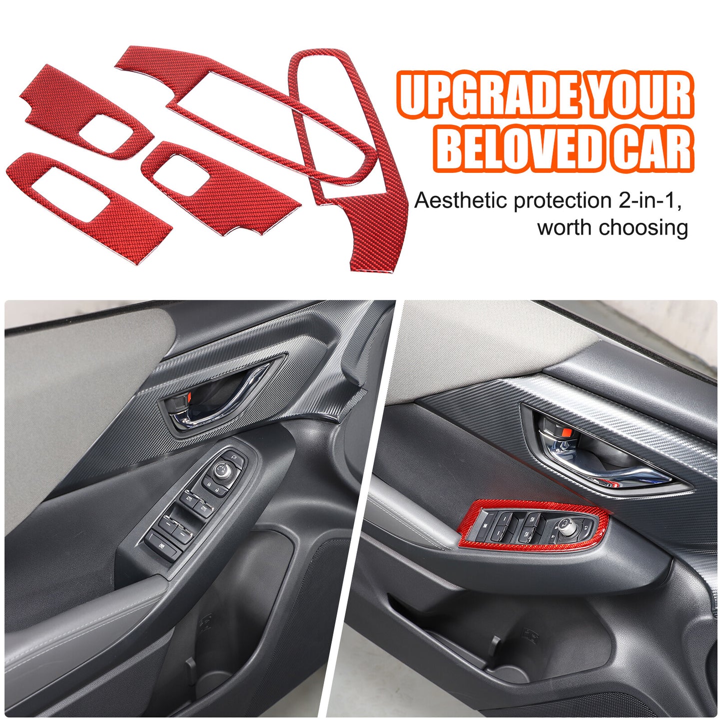 Red carbon fiber window control switch panel sticker for Subaru Crosstrek 23-24- n