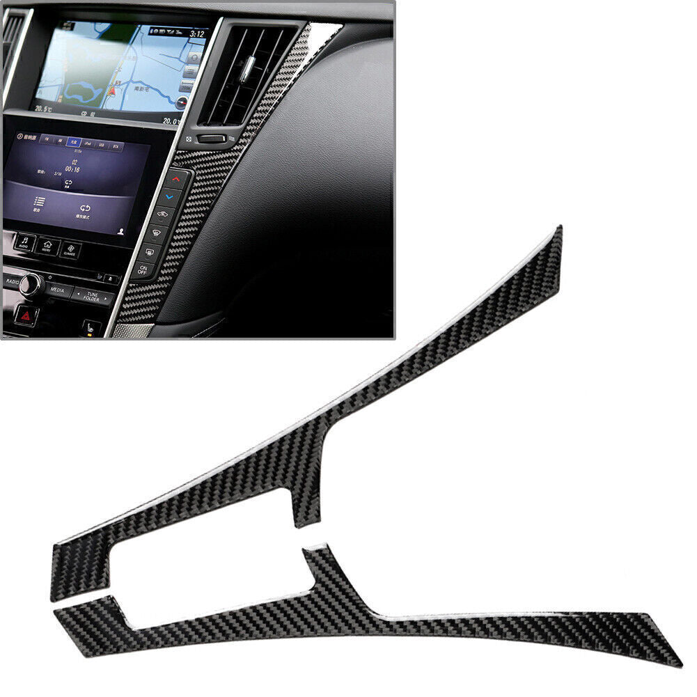 2Pcs Carbon Fiber Center Console Panel Cover Trim for Infiniti Q50 Q60 2013-2019