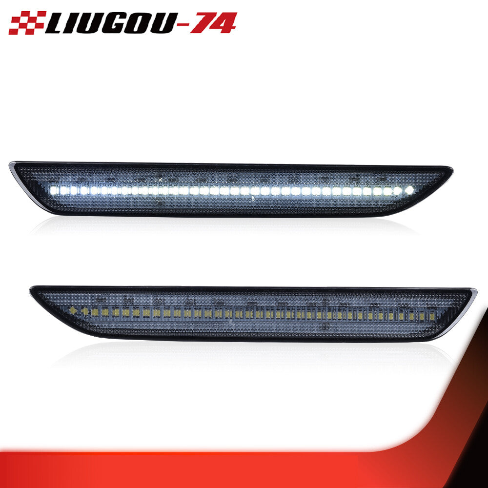 Fits 2015 - 22 for Mustang White LED Rear Side Marker Lights Deep Smoked - v