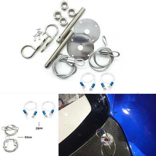 Car W/ Lanyar Muscle Chrome 3/16 Hair Pin Style Sport Hood Pin Engine Locks Set