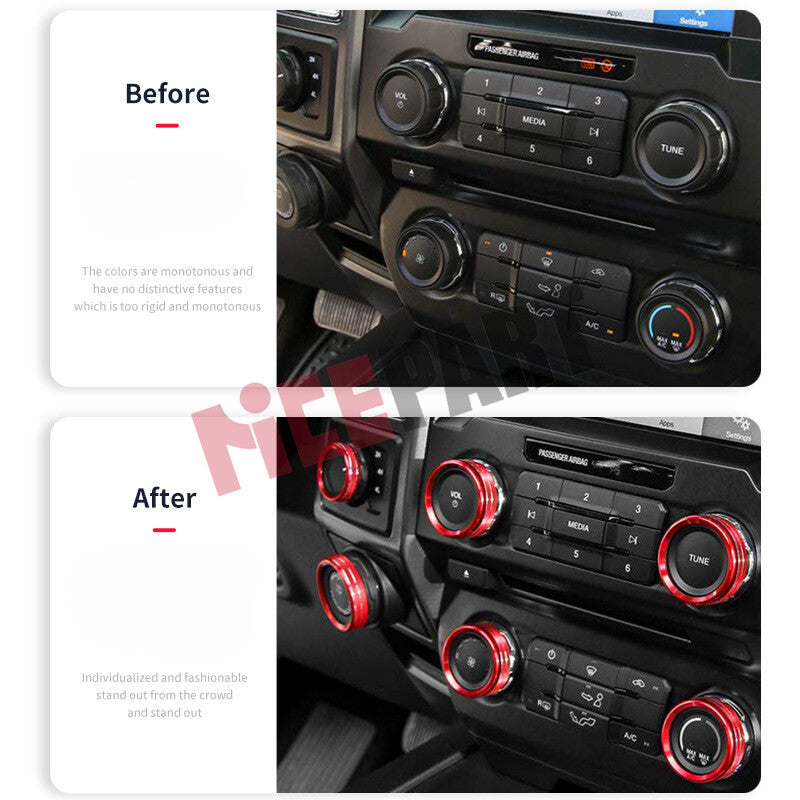 6a Air Condition Audio Switch Knob Trim Cover Red for Ford F15015-20 Accessories