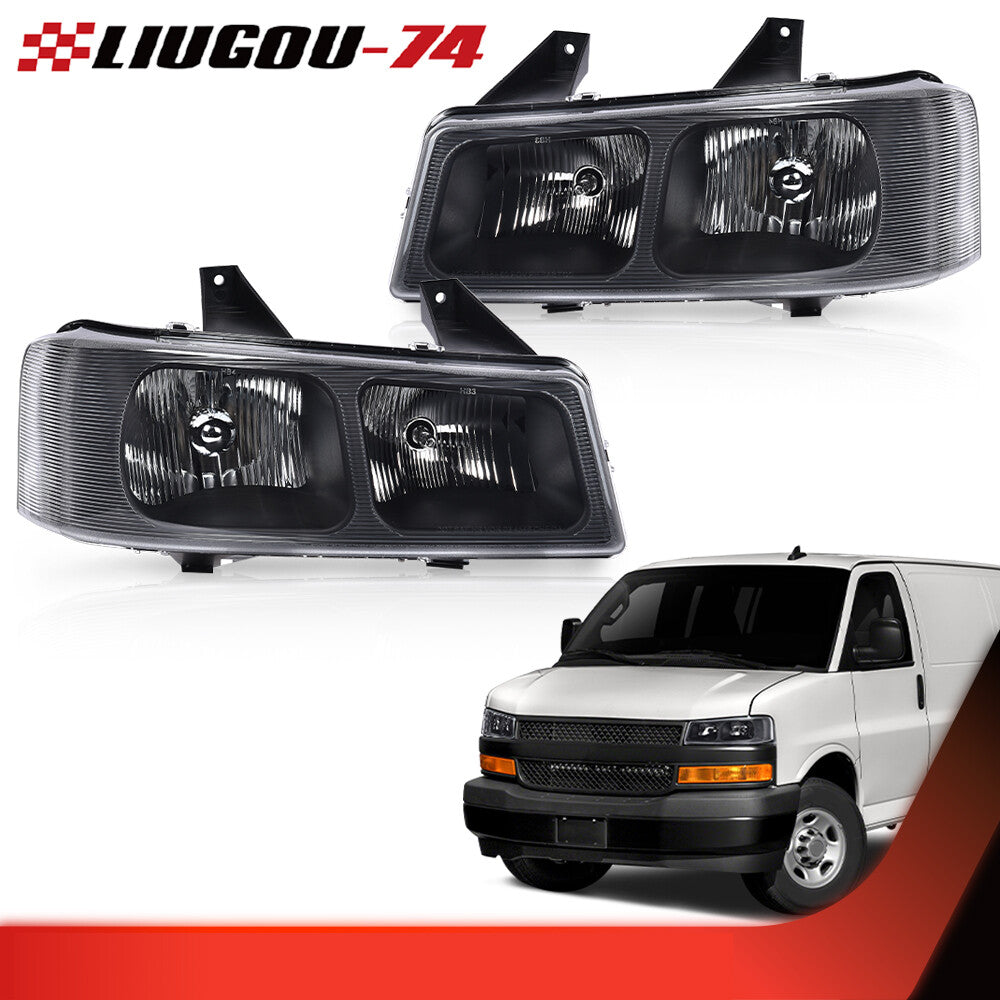 Fits 2003 - 2019 for Express for GMC Savana Van Pair Headlight Clear Lenses - v