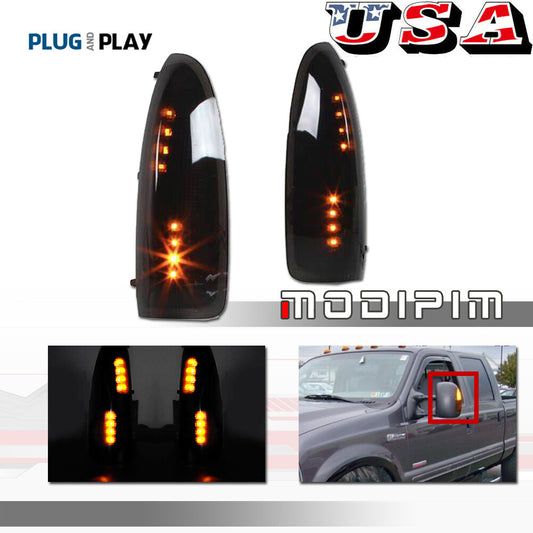 For 2003 - 2007 F250 F350 F450 F550 Super Duty Smoked LED Amber Side Mirror Lights - v