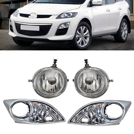 A pair of front bumper fog light protectors for Mazda CX-7 (2009-2011).