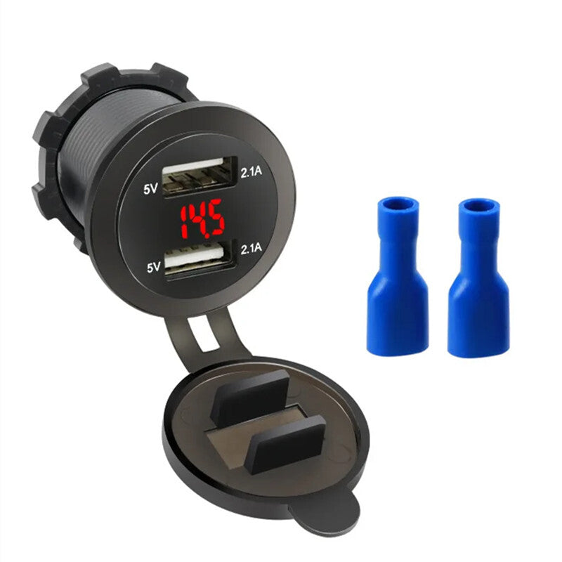 Car Charger Dual 2.1A USB Socket Power Plug LED Voltmeter Fast Charging Adapter