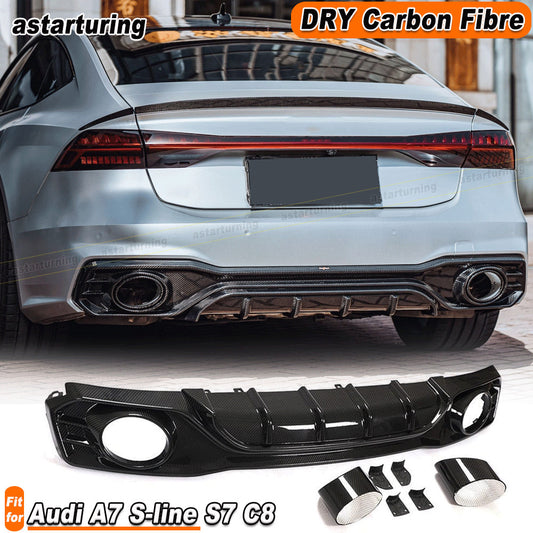 Fit for Audi A7 S-line S7 C8 Sportback 2019-21 REAL Carbon Rear Diffuser Exhaust