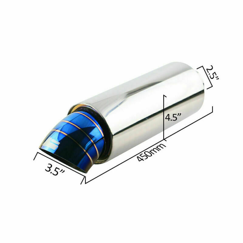 Universal 2.5inch Inlet 4.5 Body Rear Exhaust Muffler Tip Slant Blue Muffler