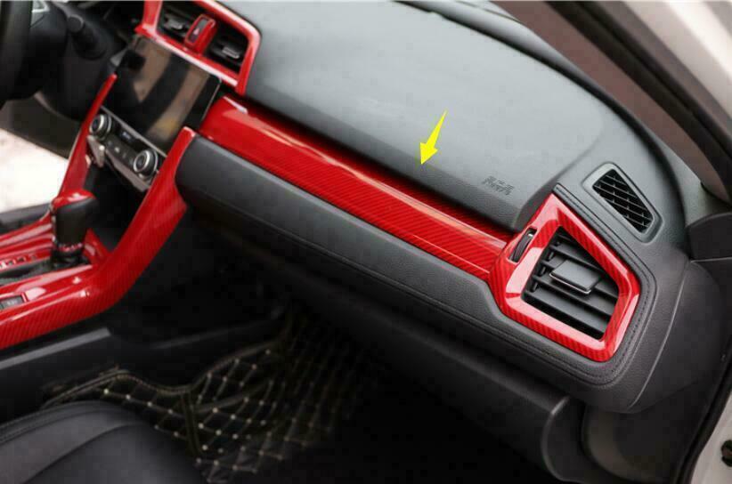 3X Car Dashboard Panel Cover Red Carbon Fiber ABS for Honda for Civic 10th 2016-2021