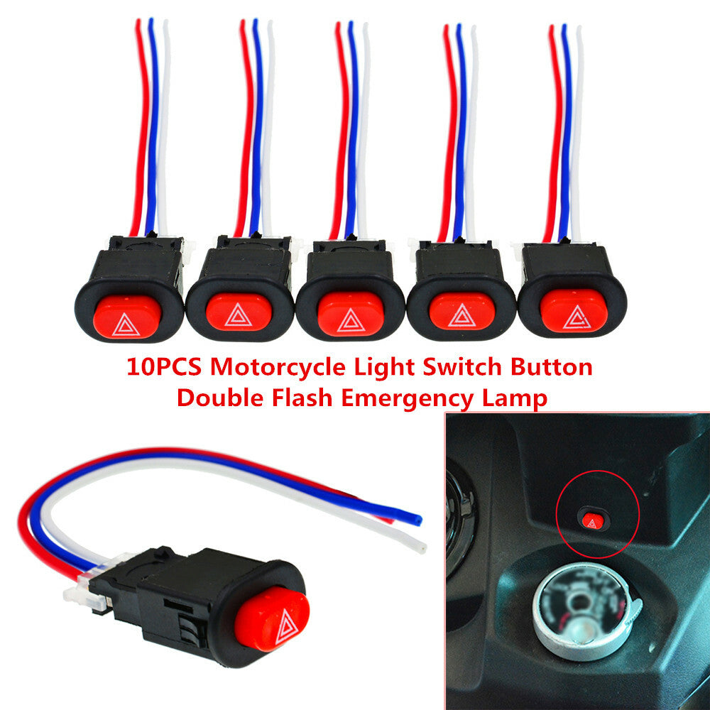 10x Motorcycle Light Switch Button with Dual Flash Emergency Flasher Switch - Safety n