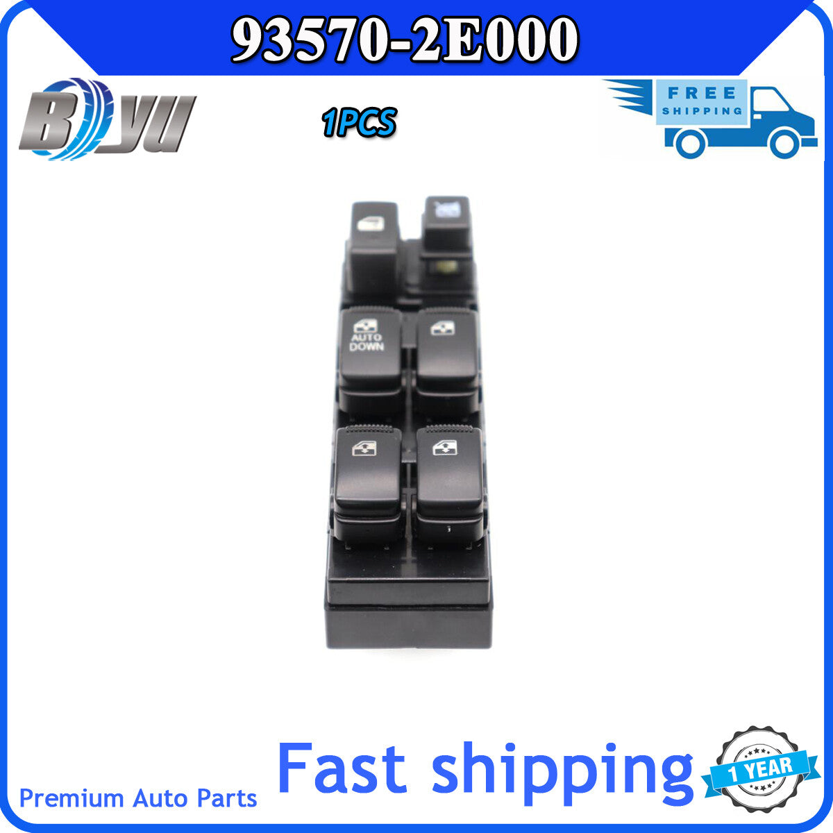 Electric front left window regulator (model 05-10 93570-2E000) for Hyundai for Tucson 2.0L, 2.4L, and 2.7L models. v